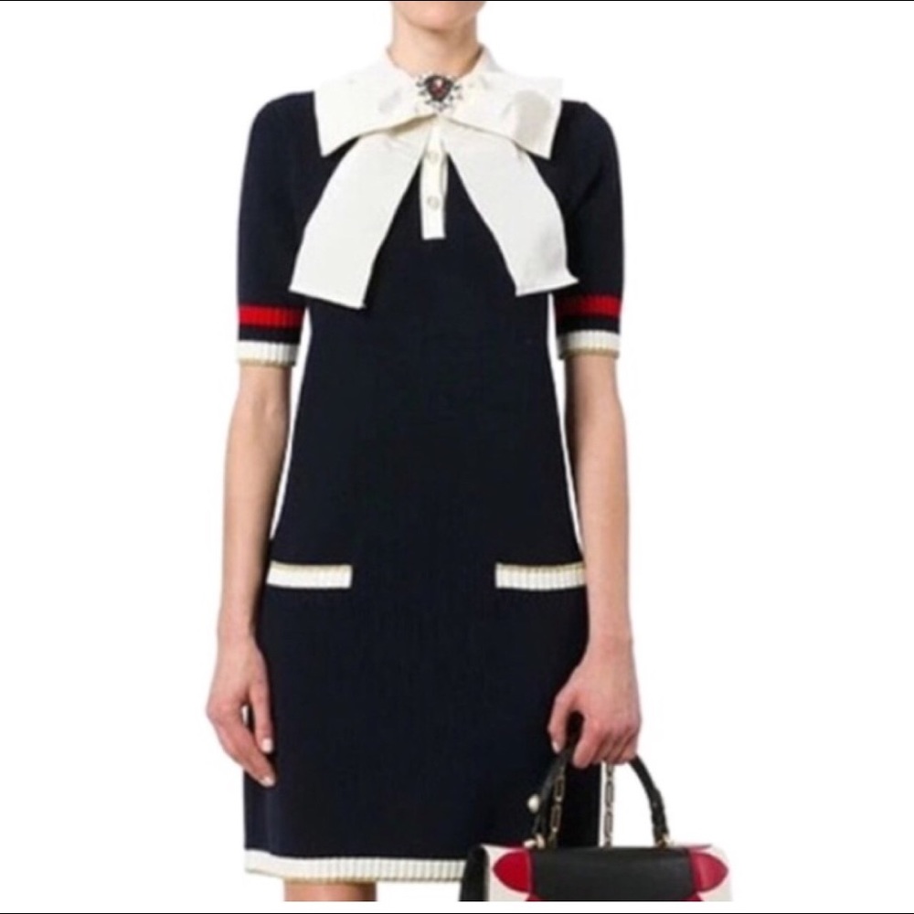 Women's black knit dress with jeweled  bow
